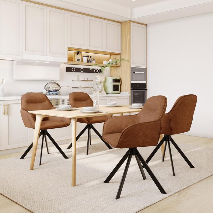 6 стільців для обідньої кімнати з підлокітниками, штучна шкіра, коричневі. Металеві ніжки, для кухні, їдальні та офісу. Комплект 6 шт.