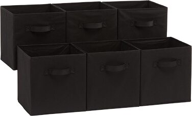 Складаний тканинний куб / органайзер Domopolis Basics з ручками, розмір 26,6 x 26,6 x 27,9 см, бежевий, 6 предметів (суцільний чорний, одинарний)