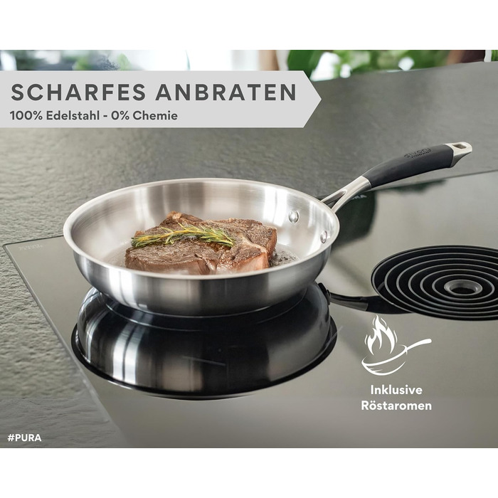 Набір сковорідок з нержавіючої сталі PURA 20, 24, 28 см – без покриття PTFE/PFOA, для індукції та всіх плит