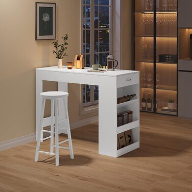 Столик-бар WOLTU з шухлядою та полицями для вина, 90x50x120 см, білий