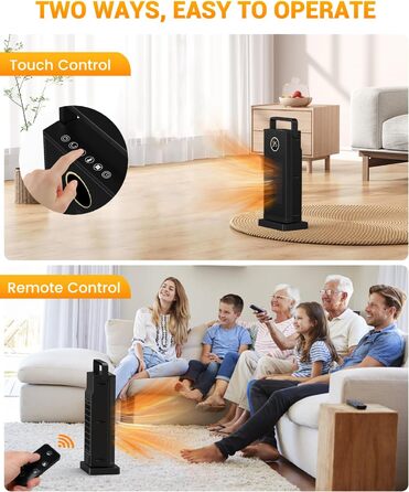 Електричний обігрівач з керамічним нагрівачем, 3 режими, 2000W, осциляція 70°, захист від перекидання, тихий обігрівач для дому та офісу