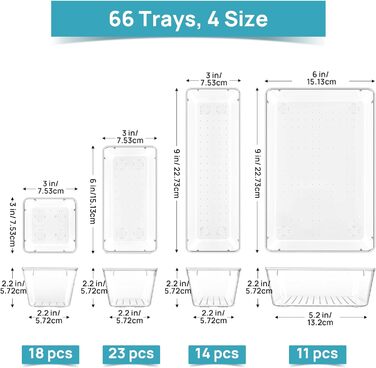 Система організації ящиків, 4 розміри, органайзер для макіяжу, прозорий пластик, 66 шт. для кухні, ванної кімнати, офісу