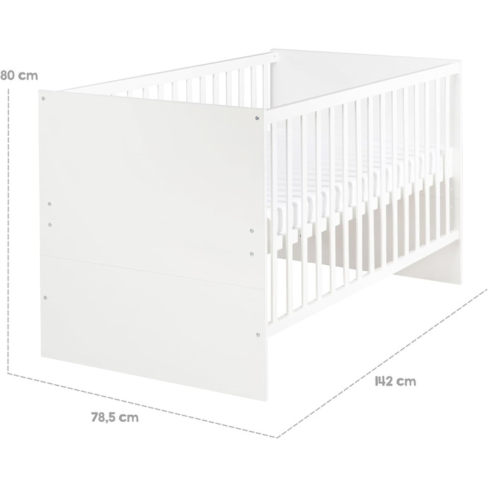 Дитяче ліжко-гойдалка Roba 'Антон' біле, з пеленальним столиком, 2 дверцята та 1 полиця, висота пеленального столику 90 см