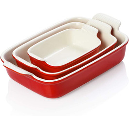 Набір порцелянового посуду SWEEJAR для випічки, керамічна прямокутна форма для випічки, листи для лазаньї, для випічки, тортів, вечерь, кухні, банкету і повсякденного використання (червоний)