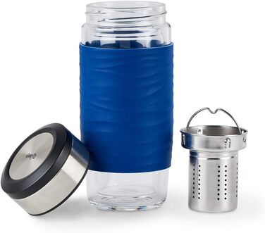 Емса N20805 Чайний горнятко з подвійними стінками | 0,4 л | знімний фільтр | без BPA | 100% герметичне | не протікає | придатне для миття в посудомийній машині | 360° отвір для пиття | Синій