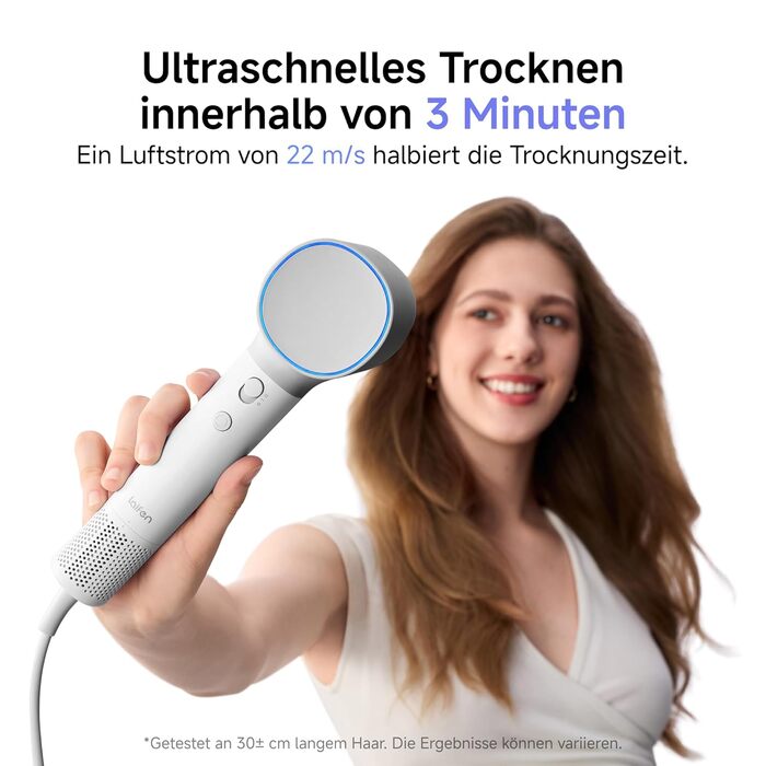 Високошвидкісний фен для волосся Laifen Neo з безщітковим двигуном 110 000 об/хв, іонізацією 200 млн негативних іонів та 2 магнітними насадками, білий