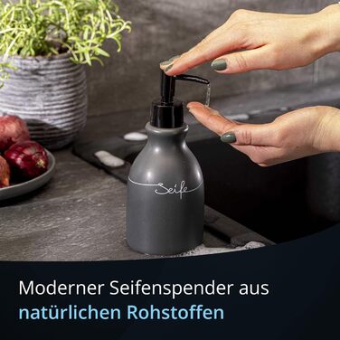 Контейнер для зберігання KHG, кераміка, антрацитовий сірий колір, з дерев'яним кришкою, 4 кг, круглий, з маркуванням, висота 28/21.5 см (дозатор мила)