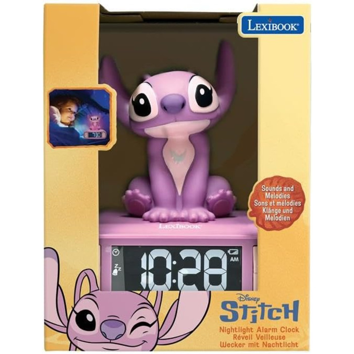Дитячий ліхтарик-годинник Disney Stitch Angel RL800D1, рожевий - будильник з мелодіями та підсвічуванням LCD