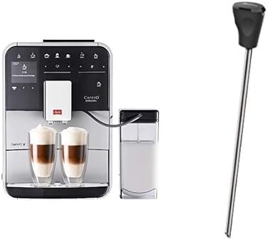 Кавомашина Melitta Caffeo Barista T Smart F831-101, автоматична, з управлінням через смартфон, One Touch, срібляста, з насадкою для молока, нержавіюча сталь, чорна