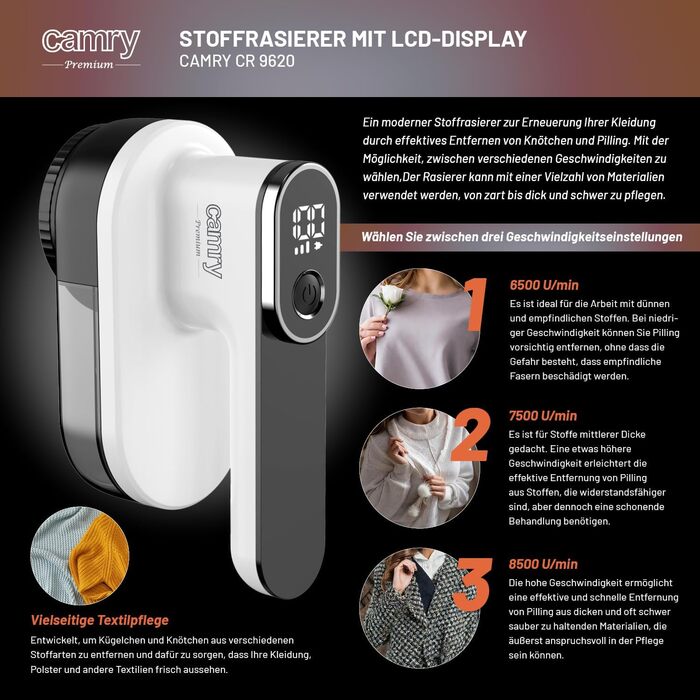 Видалення ворсу Adler Camry, леза з нержавіючої сталі, акумулятор 2000 mAh