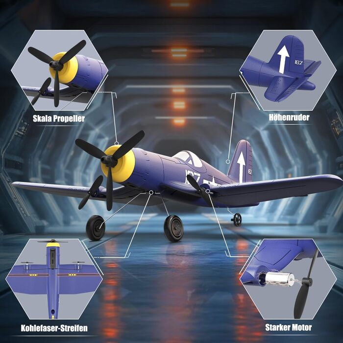 RC літак HAWK'S WORK F4U Corsair 2.4GHz – радіокерований літак-винищувач для дітей та початківців, готовий до польоту з гіростабілізатором