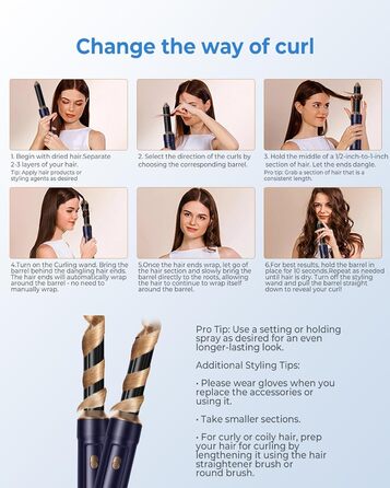 В 1 Ion Hairstyler, Фен, Щітка з теплим повітрям, Плойка, Щітка для випрямлення, синьо-фіолетовий, 6