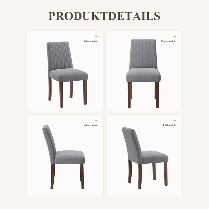 COLAMY Комплект з 2 обідніх стільців, м'який дизайн, спинка, для кухні, ресторану, сірий колір