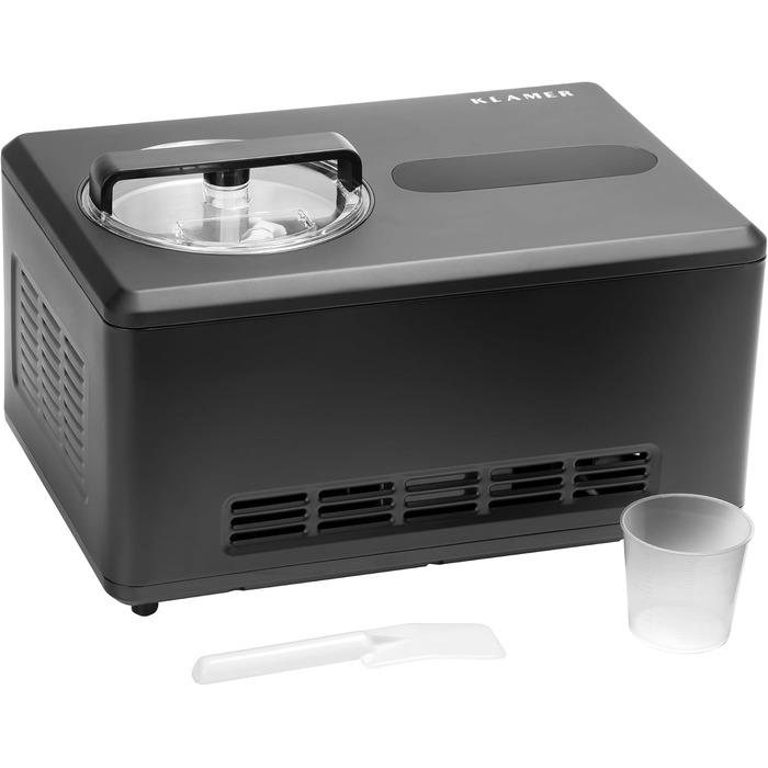 Машина для приготування морозива та йогурту KLAMER 2-в-1, 2 л, 220 В, з нержавіючої сталі, з функцією охолодження та нагрівання, самостійно охолоджується, регулювання консистенції, чорний