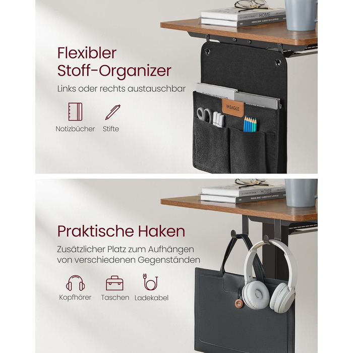 Електричний регульований стіл VASAGLE, 60 x 140 см, висота 72-120 см, 4 пам'яті, vintage brown, LSD174X01