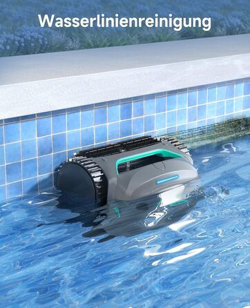 Робот-пилосос для басейну WYBOT C2: акумуляторний, для вбудованих басейнів до 150㎡, подвійне фільтрування, потужний мотор, чистка дна та стін, 180 хвилин роботи, керування через додаток (чорно-зелений-сірий)