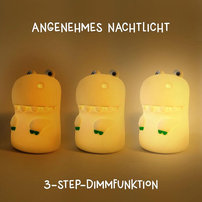 Дитячий LED нічник MegaLight Diggy Dino: RGB-підсвітка, регулювання яскравості, сенсорне керування та звукові ефекти, USB-зарядка