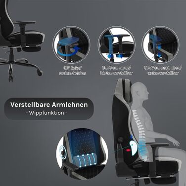 Ігровий крісло WOLTU, офісне крісло ергономічне, з інтегрованим м'яким наповнювачем, адаптивною підтримкою попереку, підніжкою, підлокітниками, оксамитовим покриттям, металевим каркасом, чорний + сірий, GS05szg Чорний+сірий Оксамит