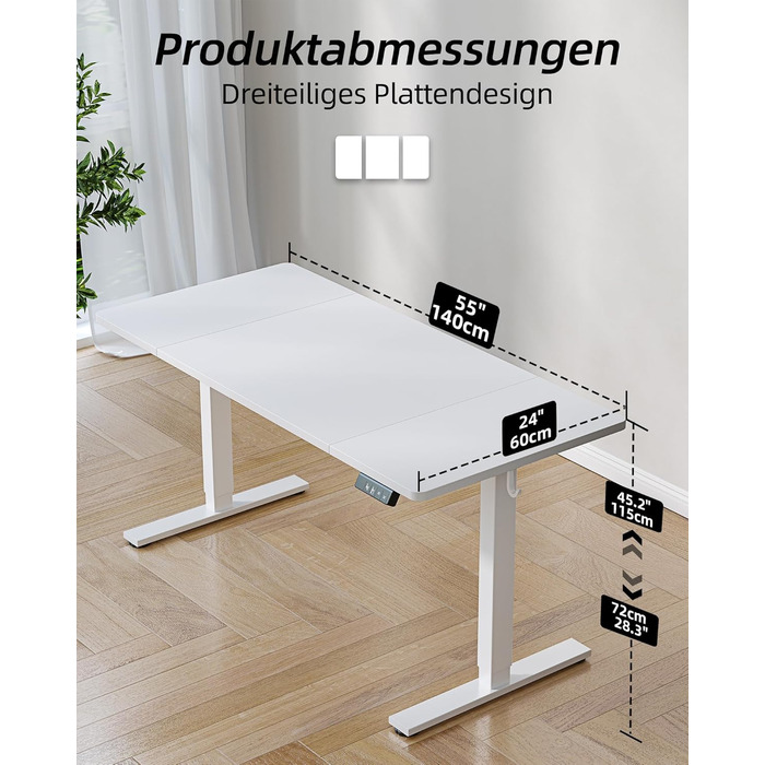 Електричний регульований стіл BEXEVUE 120x60 см, білий. Стіл для роботи, стоячи/сидячи з 2 функціями пам'яті. Комп'ютерний стіл