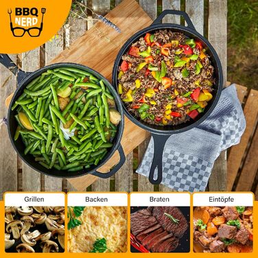 Запіканка BBQ-Nerd Cocotte 3,5 л з функцією 2-в-1 Набір для приготування Каструля для плити, духовки та гриля, включаючи сковороду