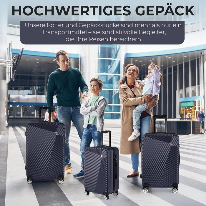 xRace Набір валіз 3 шт. ABS, 20/24/28 дюймів, ручна поклажа, TSA замок, 360° колеса, стійкий до ударів, преміум підкладка (Морська синя)