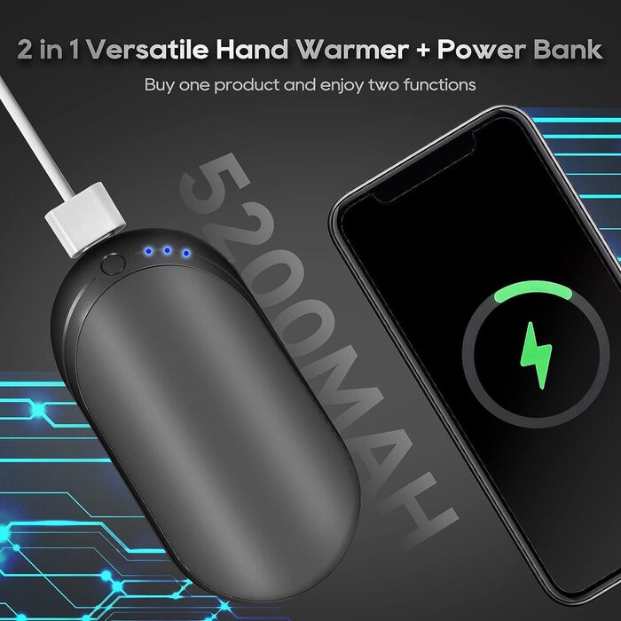 Електричний грієчка Feebee USB-C 5200 mAh з Power Bank, 3 режими нагріву, білий (чорний)
