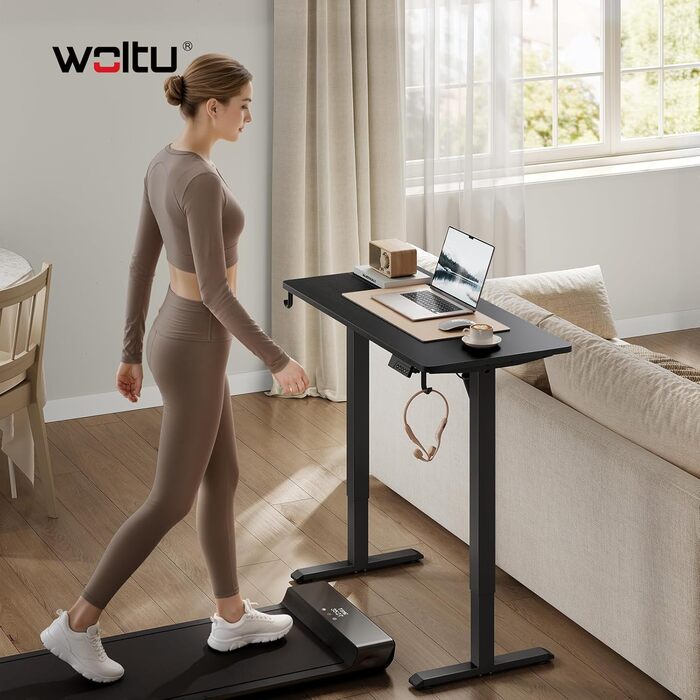 Електричний підйомний стіл WOLTU з функцією пам'яті та захистом від зіткнень, комп'ютерний стіл для дому та офісу, чорний, 100 x 48 см