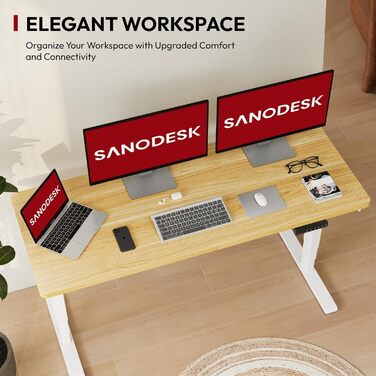 Регульований стіл Sanodesk 160x80 см білий + ahron. Електричний, ергономічний, з подвійним мотором.