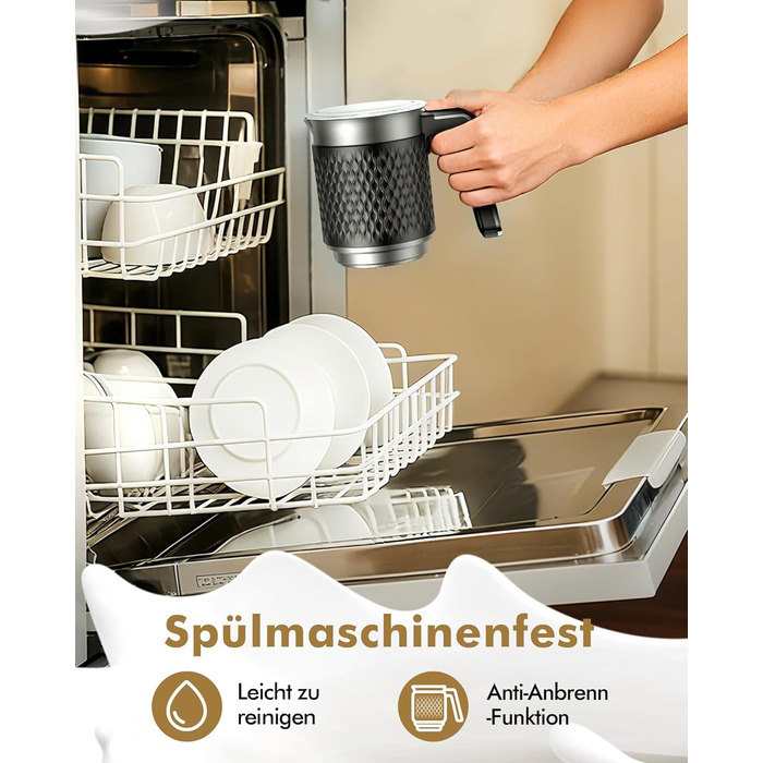 Електричний спінювач молока 5-в-1: автоматичний спінювач молока 350 мл, миється в посудомийній машині, для гарячого та холодного молока, капучино, лате, гарячого шоколаду