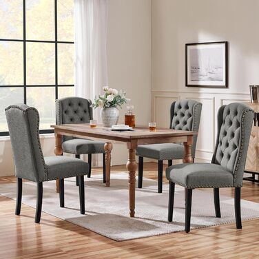 Набір кухонних стільців Yaheetech з крилатою спинкою, м'який стілець для їдальні, витримує до 140 кг, сірий (4, світло-сірий)