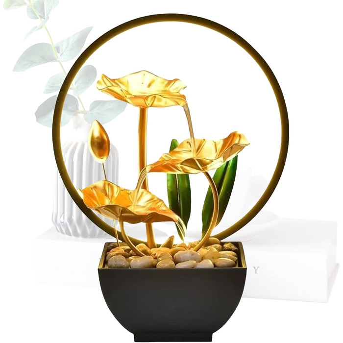 Фонтанчик для дому та саду Zimmerbrunnen LED: сучасний декор з підсвічуванням та безшумною помпою, 28 см