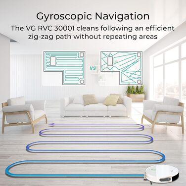 Робот-пилосос з функцією миття підлоги, гіроскопічна навігація, керування через додаток, білий, VG RVC 3001 WH, 31.7 x 7.3 см