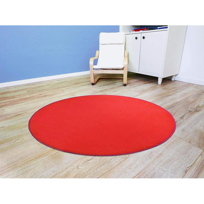 Ідеї Primaflor в текстилі дитячий ігровий килим однотонний коло сидінь-близько 100 см, велюровий килим з коротким ворсом для дитячих кімнат, дитячих садків і шкіл(близько 100 см, червоний)