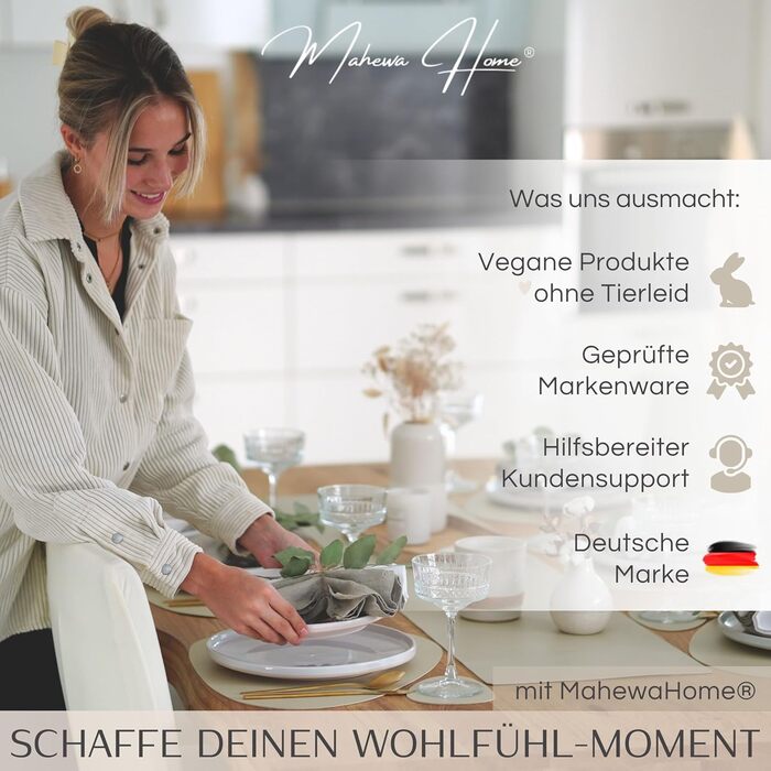 Набір Mahewa® з 6 преміум-підставників для столу з екошкіри, 6 шт. - підставки під тарілки, миються та водонепроникні, підставка під тарілки з імітацією шкіри (крем-бежевий, овальна з тримачем)