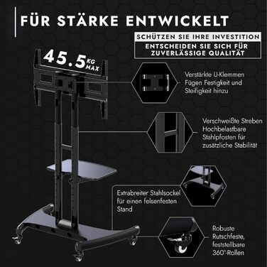 Підставка для телевізора Invision на колесах для екранів 32-75 дюймів, мобільна, регульована по висоті, до 45.5 кг, VESA 600x400, GT1200 ScreenStation