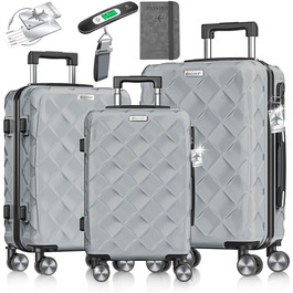 Набір валіз KESSER® 3 шт. | Валізи з ABS, з кодовим замком, ваговою шалькою та органайзером для документів | 360° колеса | Ручна поклажа та великі валізи для подорожей та бізнесу | Сірий колір