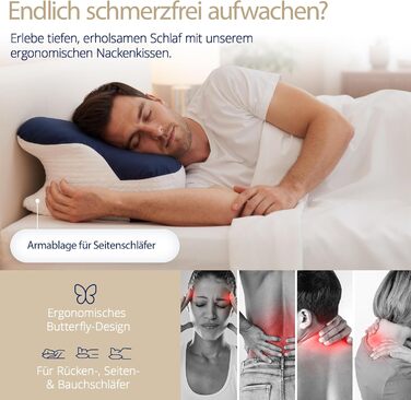 Подушка для шиї Home Vibez® з піною з пам'яті ефекту, знімає біль у шиї та плечах, ергономічний дизайн, ортопедична підтримка шиї з охолоджуючим чохлом для будь-яких положень сну, з сумкою для подорожей