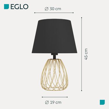 Торшер EGLO JAZMINIA – вінтажний торшер 45 см, чорний та латунь, тканинний абажур, ретро дизайн, метал, патрон E27, LED сумісний, вимикач на кабелі