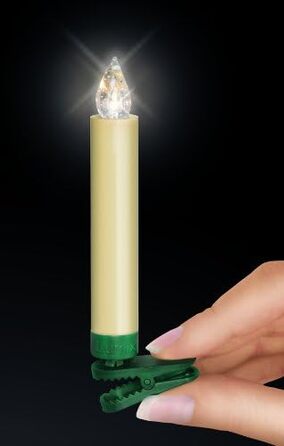 Krinner Classic: 10 LED-свічок на ялинку без дротів, IR-пульт, ефект мерехтіння, кольору слонова кістка