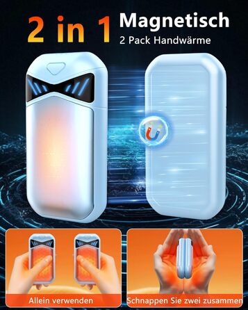 Електричні грілки для рук DDKJ, 2 шт., 7000mAh, з магнітом, 3 режими нагріву до 55°C, для дітей, чоловіків, жінок (блакитні)