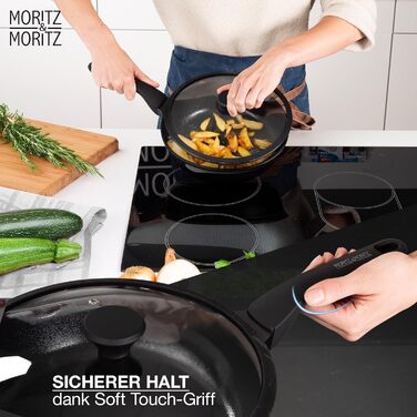 Сковорода Moritz & Moritz 26 см з кришкою Бежева - антипригарне покриття, Soft-Touch ручка, для смаження, тушкування та варіння на пару, підходить для всіх типів плит