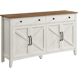 Шафа VASAGLE для кухні, комод з шухлядами, шафа для зберігання з дверцятами, регульована полиця, стиль кантрі, для вітальні, кухні, їдальні, 40 x 140 x 80 см, вінтажний білий + медовий колір BBK381W02