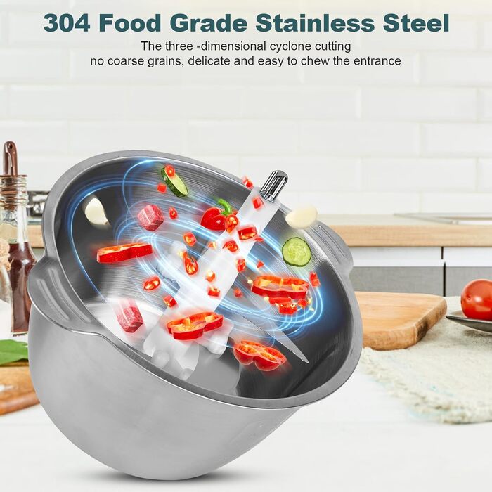 Електричний подрібнювач для кухні з великою ємністю 148W: 2 швидкості, 2л контейнер з нержавіючої сталі, 4 ножі з нержавіючої сталі. Подрібнювач для м'яса, цибулі, фруктів та овочів