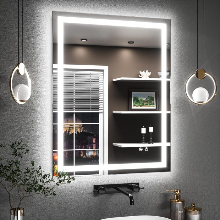 Дзеркало для ванної кімнати TETOTE з підсвічуванням 90x90 см, без рами, LED-touch, 3 кольори, регулювання яскравості, антизапар, пам'ять