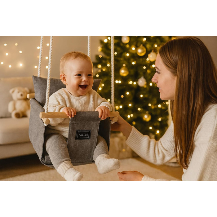 Дерев'яна гойдалка для дітей NATILU® - Indoor/Outdoor | Гойдалка для дому та вулиці | NATILU® Silver