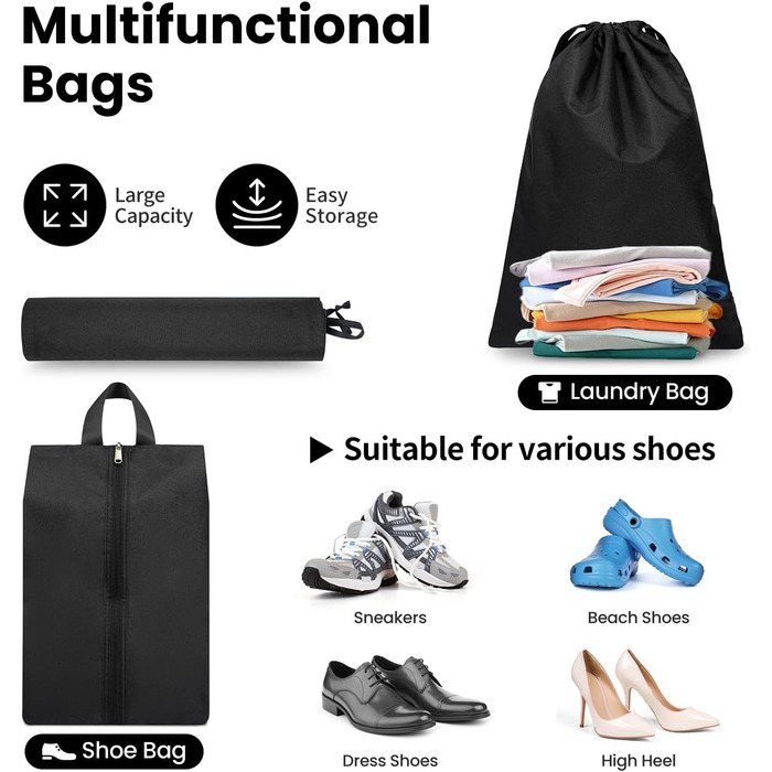 Набір компресійних органайзерів для подорожей з сіткою, розширювані пакувальні куби для одягу в валізу, чорний, 6 шт.