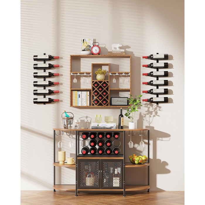 Настінна полиця для вина TJ.MOREE на 12 пляшок, дерев'яний винотримач для кухні, бару та їдальні, чорний комплект 8 шт.