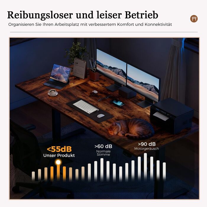 Регульований стіл Klicelor, електричний підйомний стіл, офісний стіл для комп'ютера з 2 функціями пам'яті, білий (колір Braun, розмір 120 x 80 см)