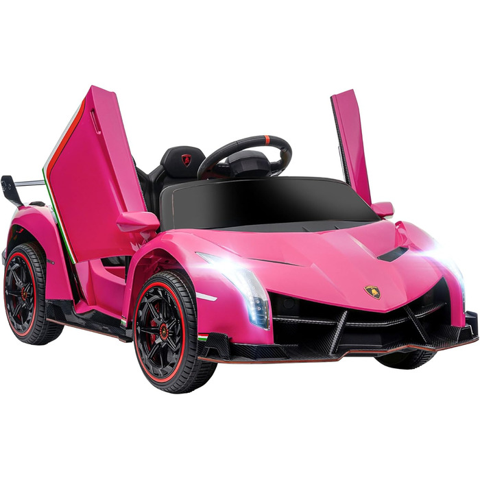 Дитячий електромобіль HOMCOM Lamborghini Veneno 12V з Bluetooth, музикою, пультом ДУ, для дітей 3-6 років, рожевий