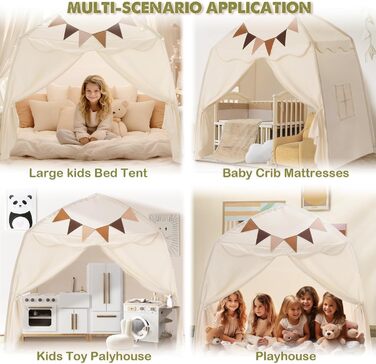 Велике дитяче намет-іграшка Тipi з прапорами, 150 x 100 x 150 см, кремовий колір